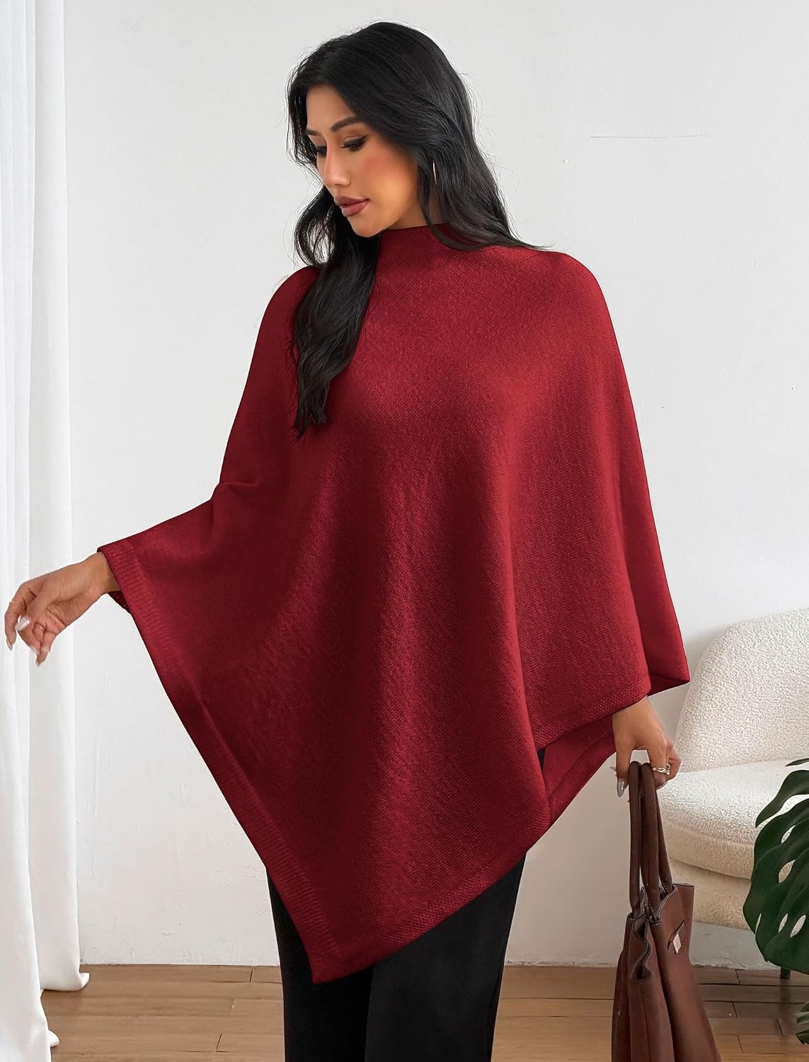 image:imageZAFUL Womens Poncho Sweater Shawl Pullover Cape Wrap Fall Tops1wine