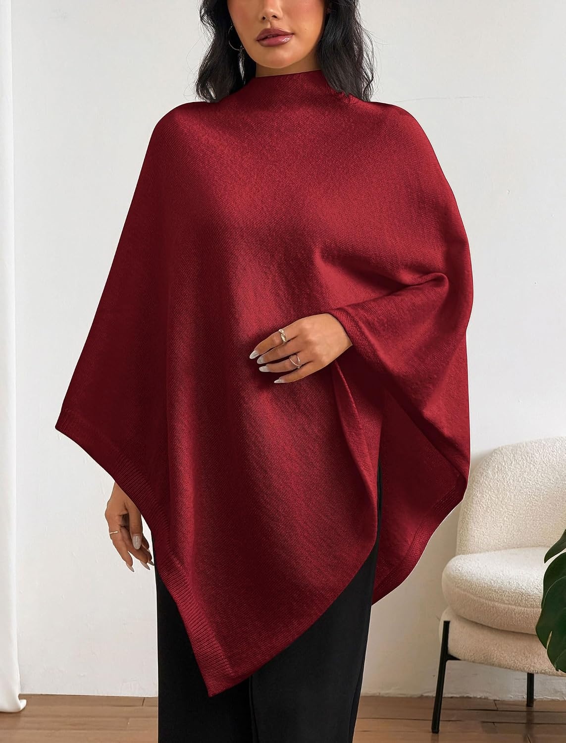 image:imageZAFUL Womens Poncho Sweater Shawl Pullover Cape Wrap Fall Tops1wine