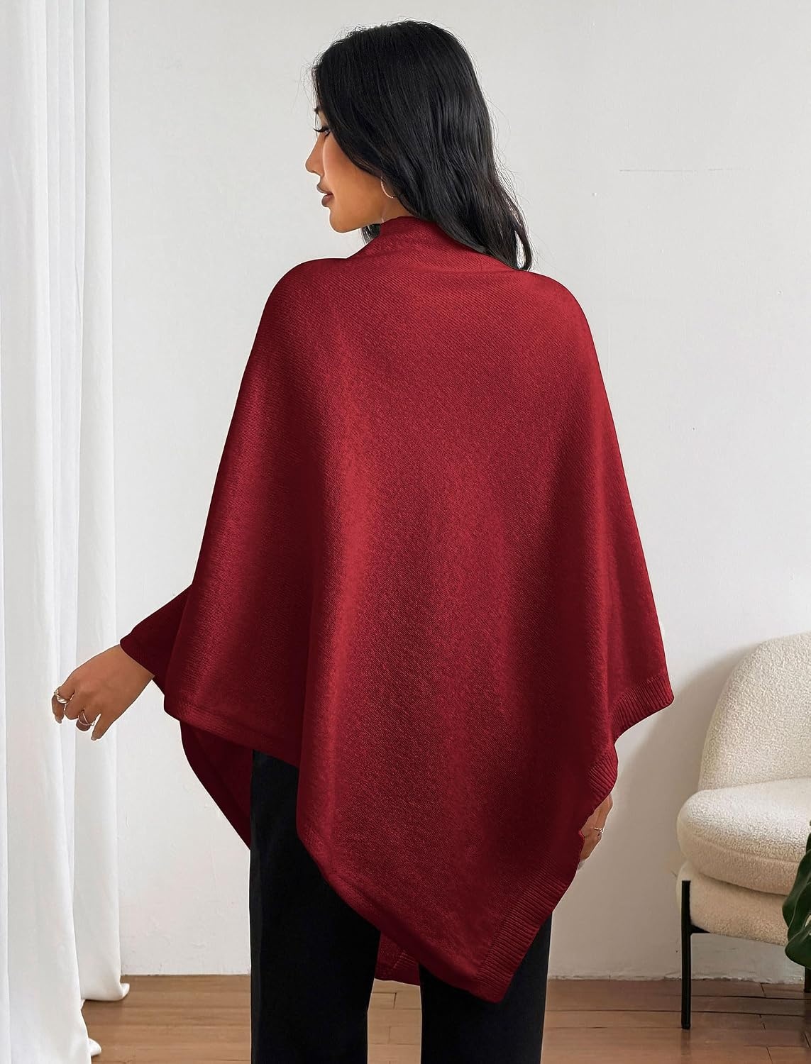 image:imageZAFUL Womens Poncho Sweater Shawl Pullover Cape Wrap Fall Tops1wine