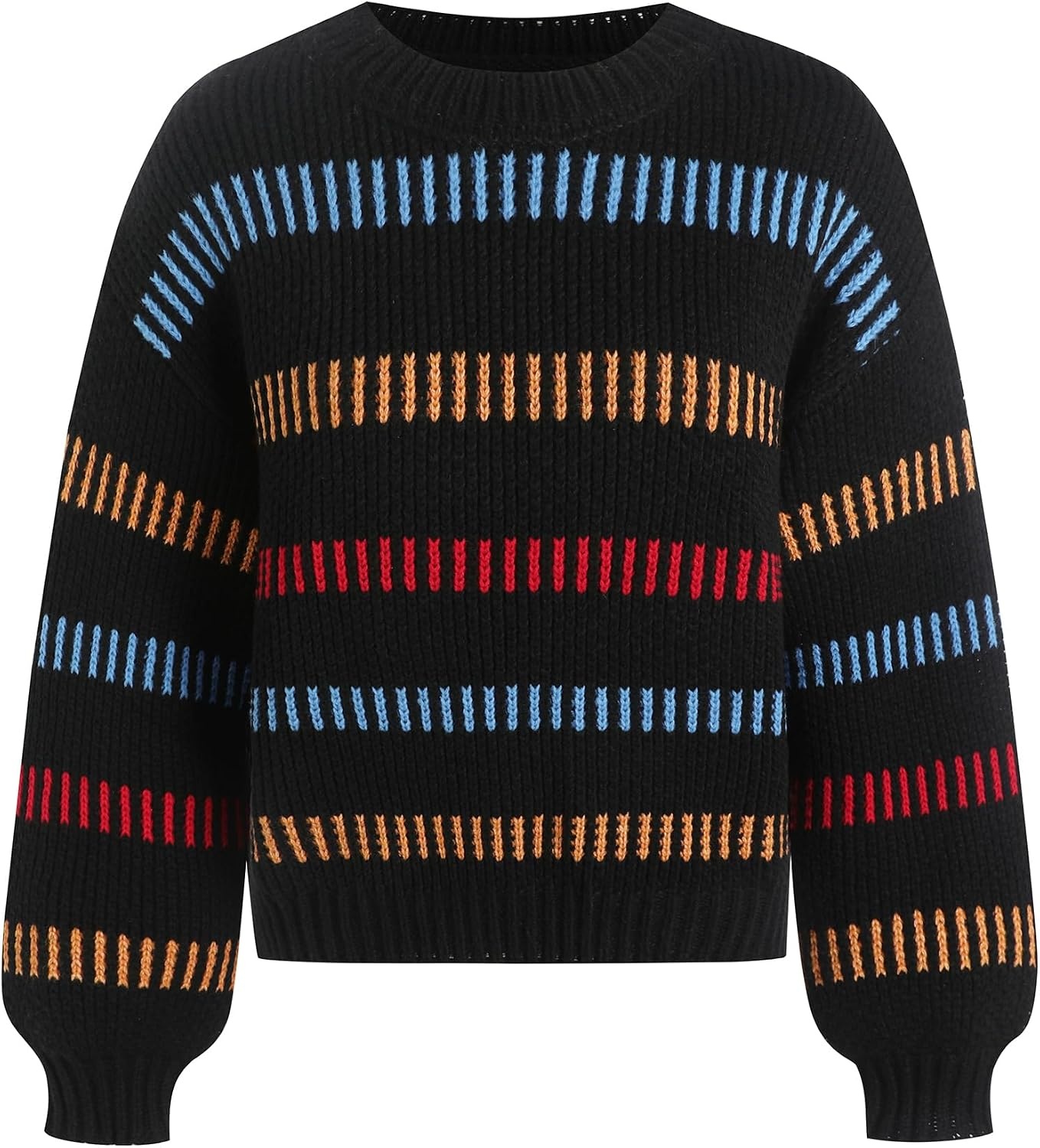 image:imageZAFUL Womens Striped Knit Sweater Oversized Pullover Tops Fall Outfits1black