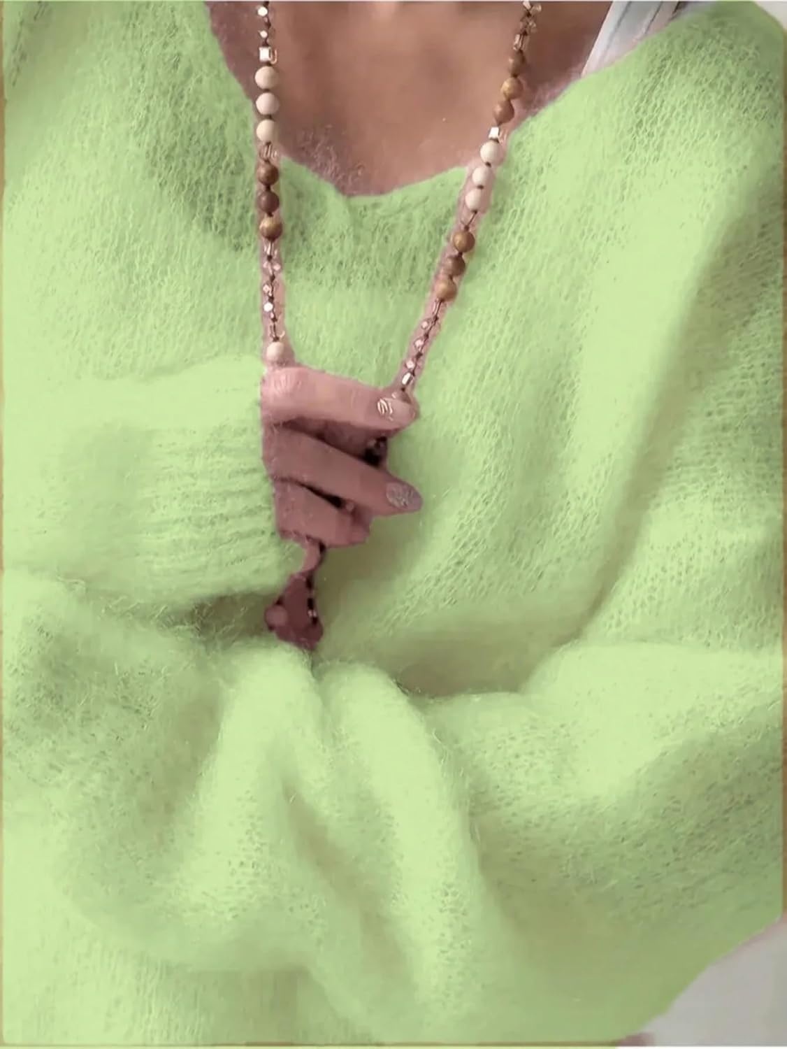 image:imageZAFUL Womens V Neck Casual Loose Lightweight Pullover Knit Sweaters2green