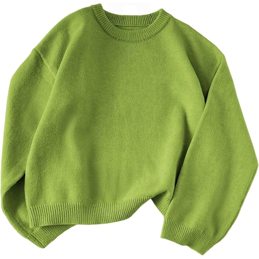 image:imageZAFUL Women Crew Neck Sweater Long Sleeve Solid Oversized Pullover Sweater1avocado