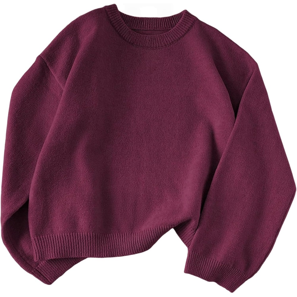 image:imageZAFUL Women Crew Neck Sweater Long Sleeve Solid Oversized Pullover Sweater1burgundy