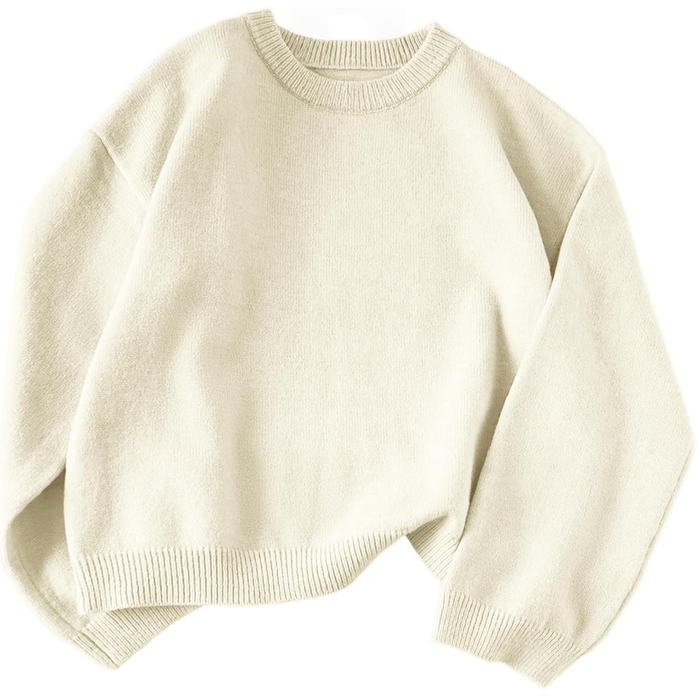 image:imageZAFUL Women Crew Neck Sweater Long Sleeve Solid Oversized Pullover Sweater1cream White