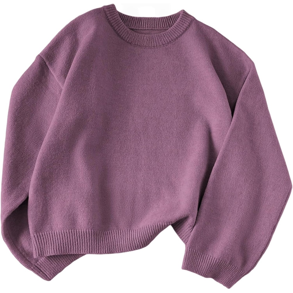 image:imageZAFUL Women Crew Neck Sweater Long Sleeve Solid Oversized Pullover Sweater1dusty Purple