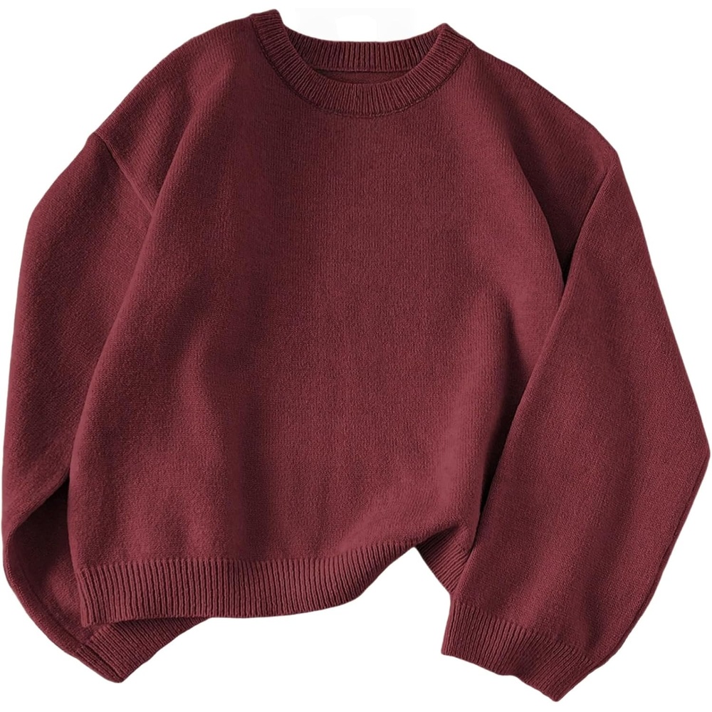 image:imageZAFUL Women Crew Neck Sweater Long Sleeve Solid Oversized Pullover Sweater1rust Red
