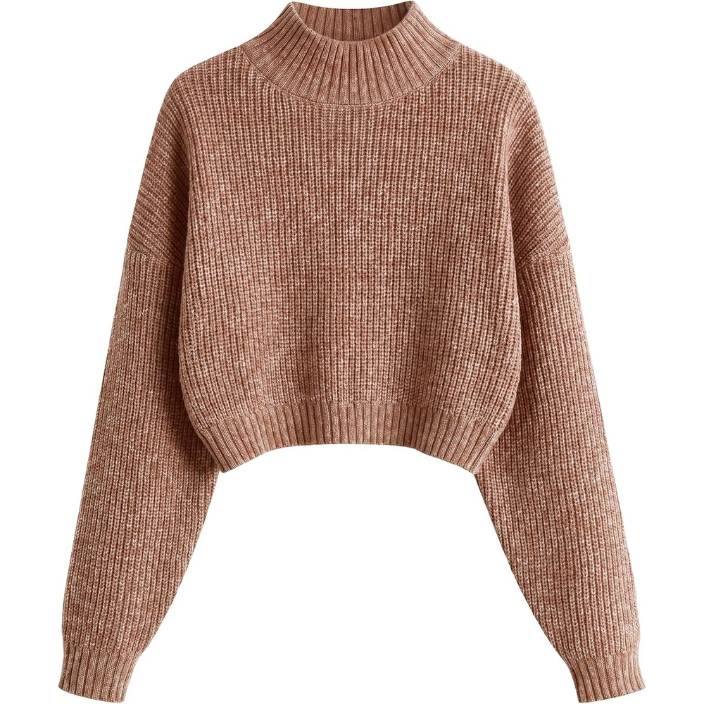 image:imageZAFUL Womens Cropped Turtleneck Sweater Lantern Sleeve Ribbed Knit Pullover Sweater Jumper1heather Terracotta