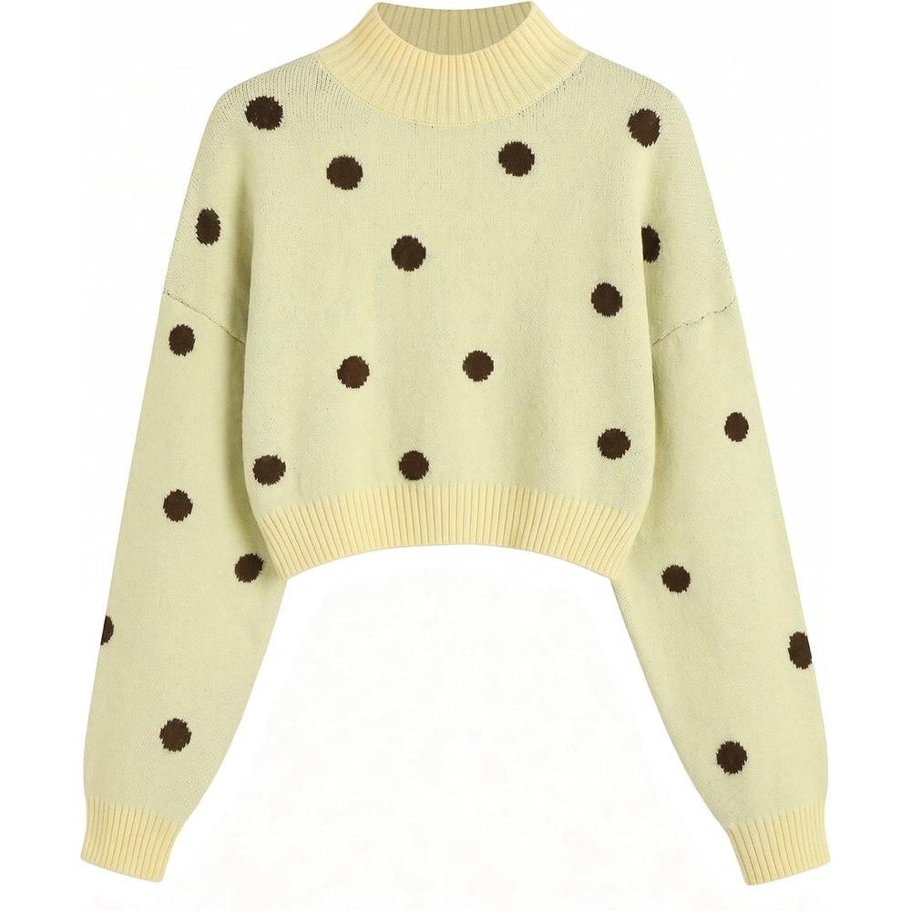 image:imageZAFUL Womens Cropped Turtleneck Sweater Lantern Sleeve Ribbed Knit Pullover Sweater Jumper1yellow Brown