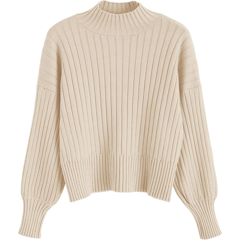 image:imageZAFUL Womens Mock Neck Sweater Long Sleeve Ribbed Knit Cropped Sweater4beige