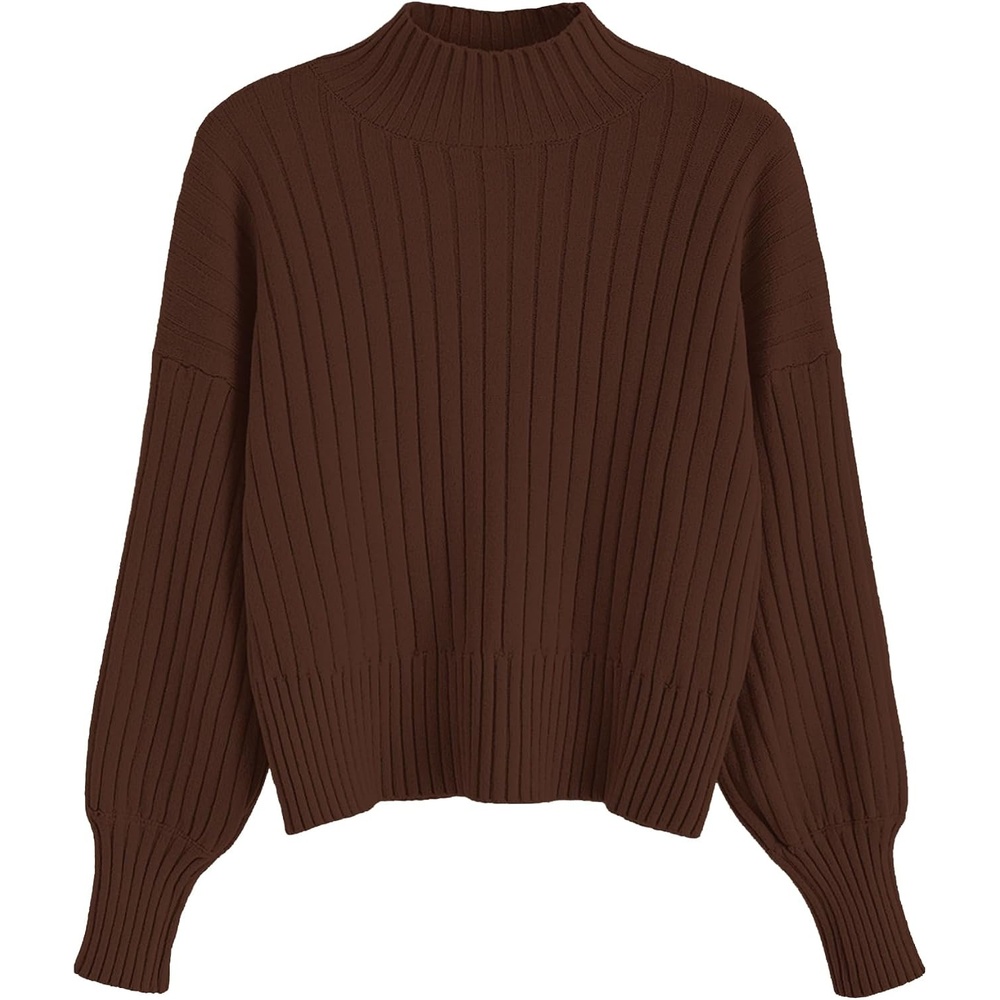 image:imageZAFUL Womens Mock Neck Sweater Long Sleeve Ribbed Knit Cropped Sweater4brown