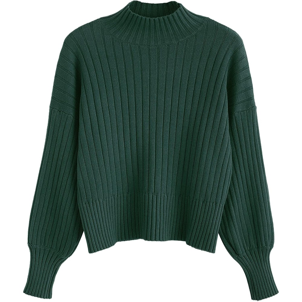 image:imageZAFUL Womens Mock Neck Sweater Long Sleeve Ribbed Knit Cropped Sweater4green