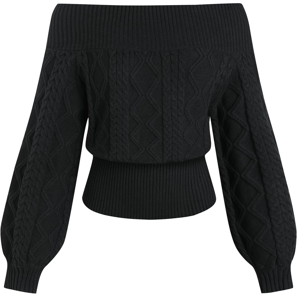 image:imageZAFUL Womens Off The Shoulder Sweater Long Sleeve Knit Pullover Sweater1black