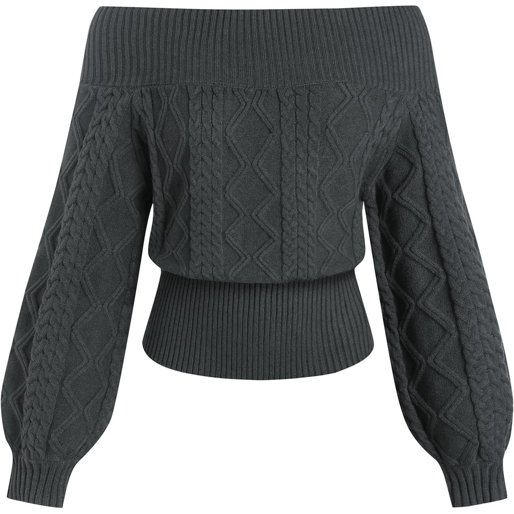 image:imageZAFUL Womens Off The Shoulder Sweater Long Sleeve Knit Pullover Sweater1dark Grey