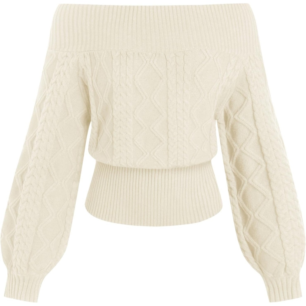 image:imageZAFUL Womens Off The Shoulder Sweater Long Sleeve Knit Pullover Sweater1white
