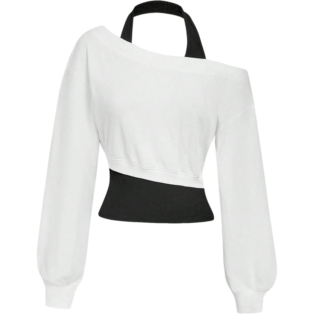 image:imageZAFUL Womens Off The Shoulder Sweatshirt Long Sleeve Crop Top PulloverWhite