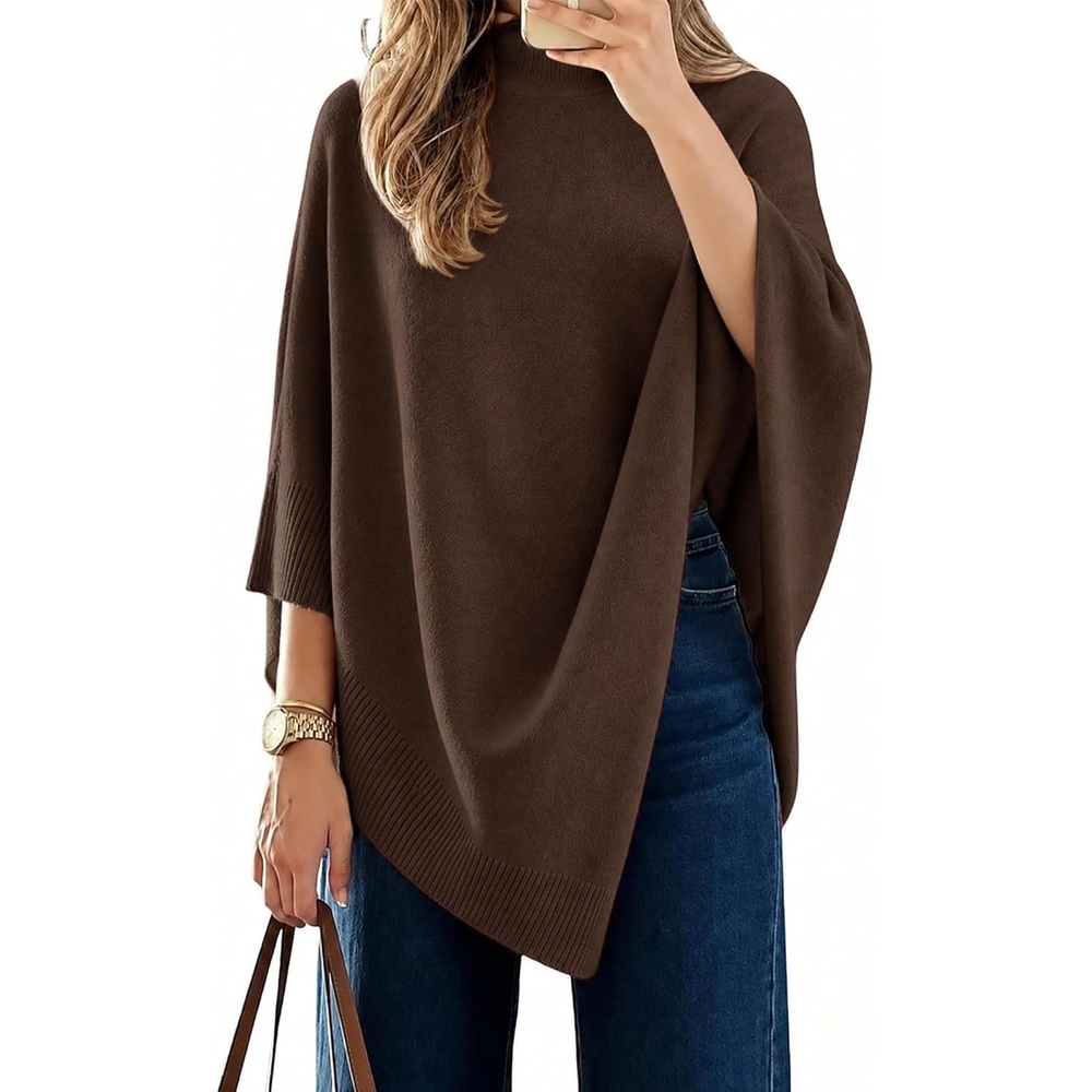 image:imageZAFUL Womens Poncho Sweater Shawl Pullover Cape Wrap Fall Tops1brown