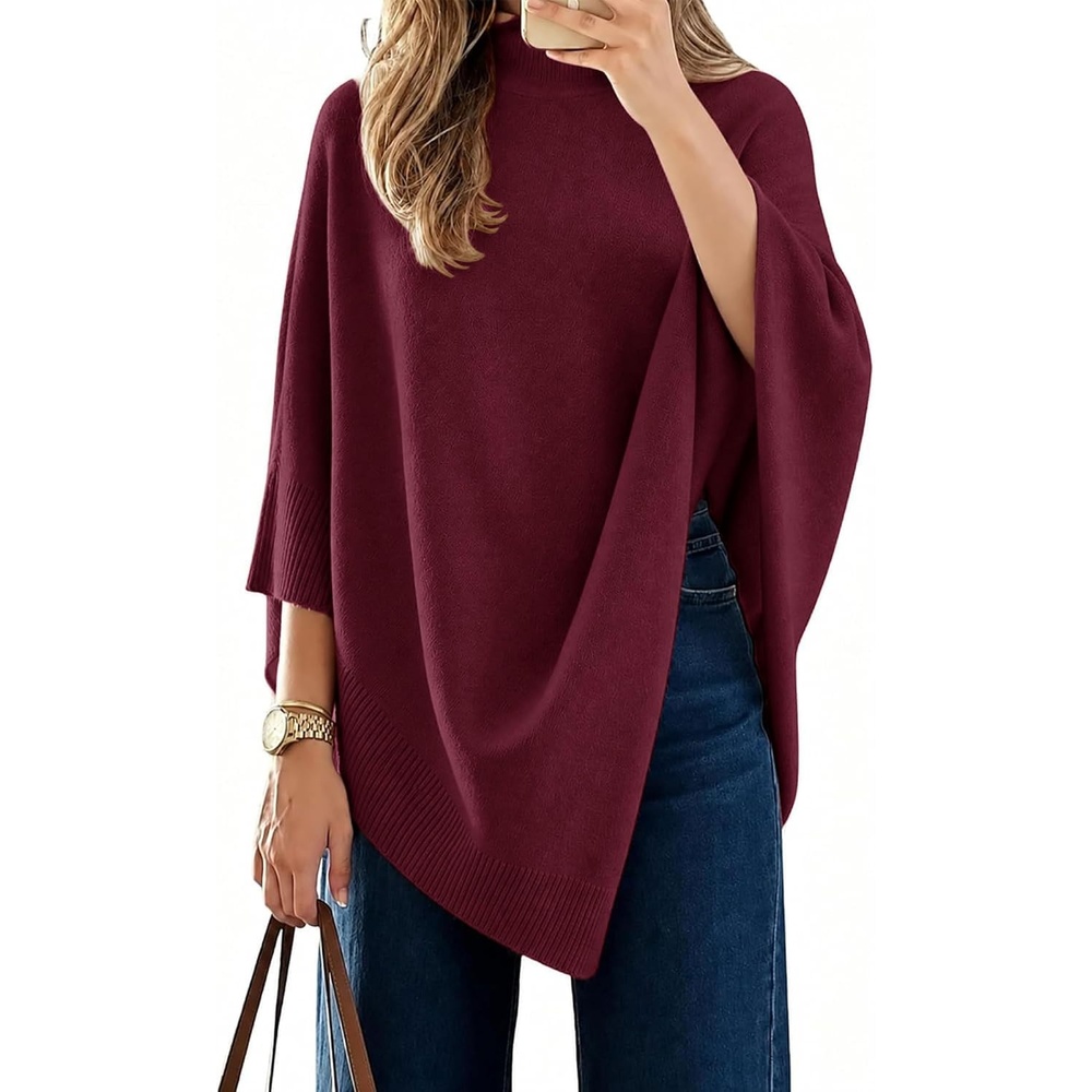 image:imageZAFUL Womens Poncho Sweater Shawl Pullover Cape Wrap Fall Tops1wine 2