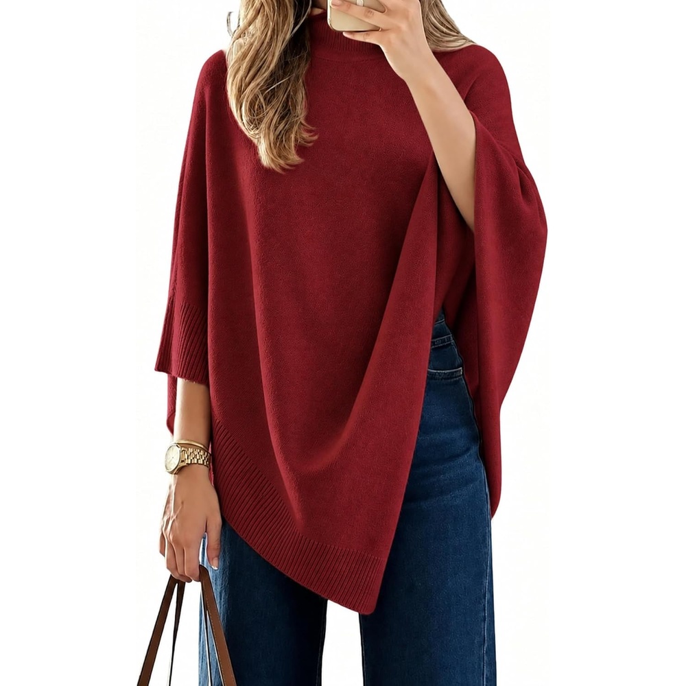 image:imageZAFUL Womens Poncho Sweater Shawl Pullover Cape Wrap Fall Tops1wine