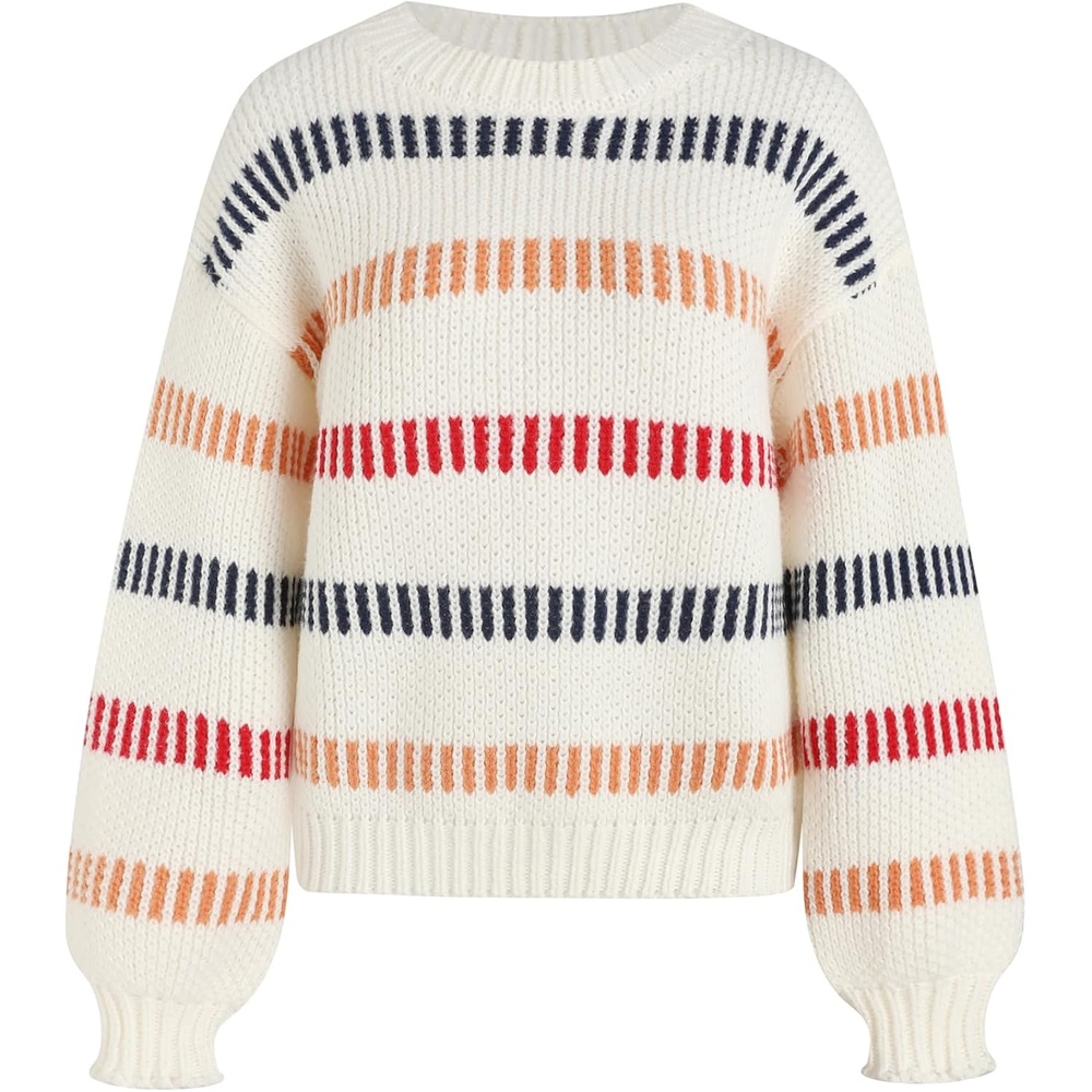 image:imageZAFUL Womens Striped Knit Sweater Oversized Pullover Tops Fall Outfits1white