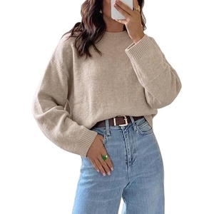 ZAFUL Crew Neck Cozy Long Sleeves Casual Knit Pullover Sweater for Women(1-volcanic Gray)