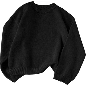 ZAFUL Women Crew Neck Sweater Long Sleeve Solid Oversized Pullover Sweater(1-black)
