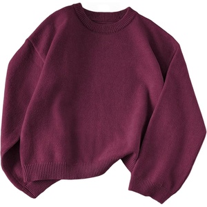 ZAFUL Women Crew Neck Sweater Long Sleeve Solid Oversized Pullover Sweater(1-burgundy)
