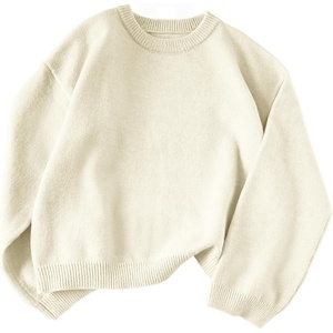 ZAFUL Women Crew Neck Sweater Long Sleeve Solid Oversized Pullover Sweater(1-cream White)
