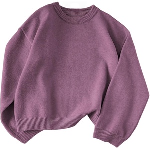 ZAFUL Women Crew Neck Sweater Long Sleeve Solid Oversized Pullover Sweater(1-dusty Purple)