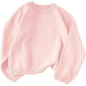 ZAFUL Women Crew Neck Sweater Long Sleeve Solid Oversized Pullover Sweater(1-pink)