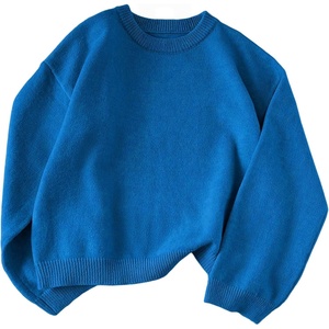 ZAFUL Women Crew Neck Sweater Long Sleeve Solid Oversized Pullover Sweater(1-royal Blue)