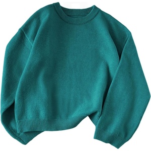 ZAFUL Women Crew Neck Sweater Long Sleeve Solid Oversized Pullover Sweater(1-teal Blue)