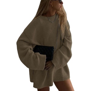 ZAFUL Women Oversized Sweater Crew Neck Long Sleeve Casual Tunic Pullover(Khaki)