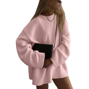 ZAFUL Women Oversized Sweater Crew Neck Long Sleeve Casual Tunic Pullover(Pink)