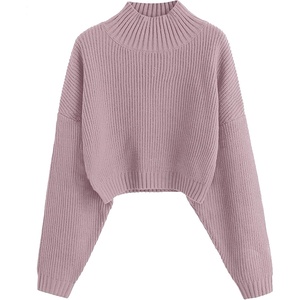 ZAFUL Women’s Cropped Turtleneck Sweater Lantern Sleeve Ribbed Knit Pullover Sweater Jumper(1-dusty Mauve)