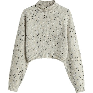 ZAFUL Women’s Cropped Turtleneck Sweater Lantern Sleeve Ribbed Knit Pullover Sweater Jumper(1-gold‑speckled Heather)