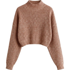 ZAFUL Women’s Cropped Turtleneck Sweater Lantern Sleeve Ribbed Knit Pullover Sweater Jumper(1-heather Terracotta)