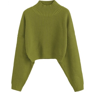 ZAFUL Women’s Cropped Turtleneck Sweater Lantern Sleeve Ribbed Knit Pullover Sweater Jumper(1-mustard Green)