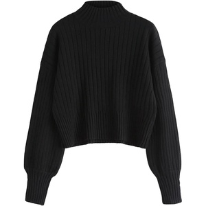 ZAFUL Women’s Mock Neck Sweater Long Sleeve Ribbed Knit Cropped Sweater(4-black)