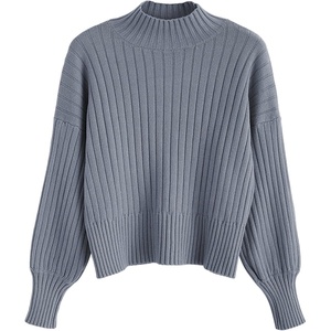ZAFUL Women’s Mock Neck Sweater Long Sleeve Ribbed Knit Cropped Sweater(4-blue Gray)