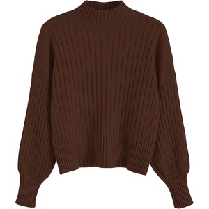 ZAFUL Women’s Mock Neck Sweater Long Sleeve Ribbed Knit Cropped Sweater(4-brown)