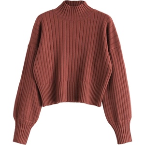 ZAFUL Women’s Mock Neck Sweater Long Sleeve Ribbed Knit Cropped Sweater(4-cherry Red)