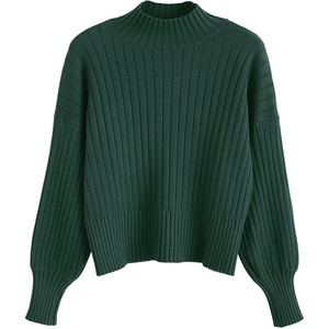 ZAFUL Women’s Mock Neck Sweater Long Sleeve Ribbed Knit Cropped Sweater(4-green)