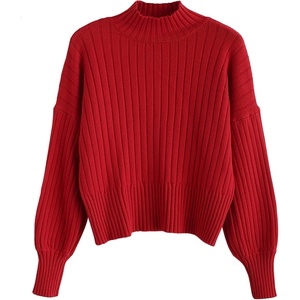 ZAFUL Women’s Mock Neck Sweater Long Sleeve Ribbed Knit Cropped Sweater(4-red)