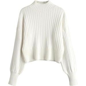ZAFUL Women’s Mock Neck Sweater Long Sleeve Ribbed Knit Cropped Sweater(4-white)