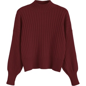 ZAFUL Women’s Mock Neck Sweater Long Sleeve Ribbed Knit Cropped Sweater(4-wine Red)