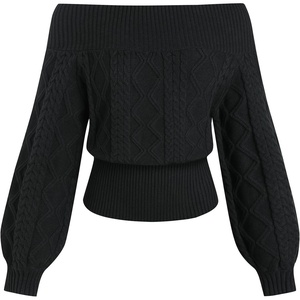 ZAFUL Womens Off The Shoulder Sweater Long Sleeve Knit Pullover Sweater(1-black)