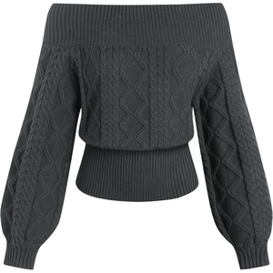 ZAFUL Womens Off The Shoulder Sweater Long Sleeve Knit Pullover Sweater(1-dark Grey)