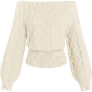 ZAFUL Womens Off The Shoulder Sweater Long Sleeve Knit Pullover Sweater(1-white)