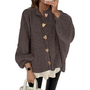 ZAFUL Women’s Oversized Cardigan Sweater Lantern Sleeve Button Up Clothes(1-brown)