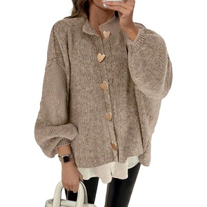 ZAFUL Women’s Oversized Cardigan Sweater Lantern Sleeve Button Up Clothes(1-khaki)